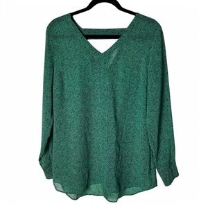 Cabi - Women’s Sheer Bountiful Blouse Ditsy Print Floral V Neck Green Blue Sz. M